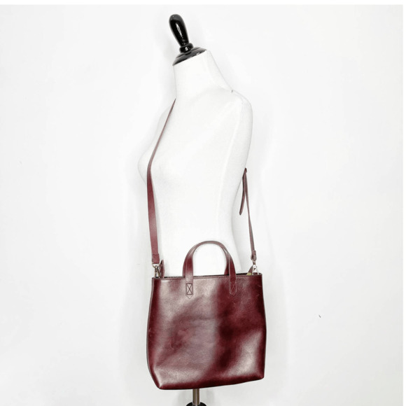 Madewell The Zip Top small Transport Tote crossbody dark cabernet red leather - Picture 1 of 8